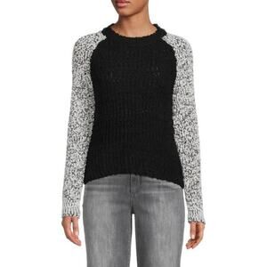 Bobeau Women's Popcorn Knit Crewneck Sweater Long Sleeve Black Ivory Size M
